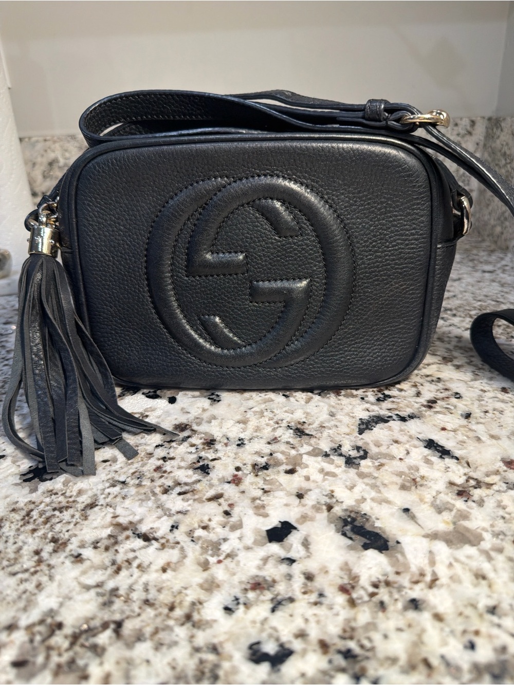 Gucci Black Pebbled Leather Crossbody with Tassel
